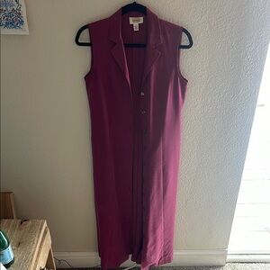 Talbots Burgundy Sleeveless Sheath Dress with Notched Collar